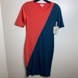 NWT LuLaRoe Julia Jersey‎ Style Two Tone Red and Blue Dress SZ XS